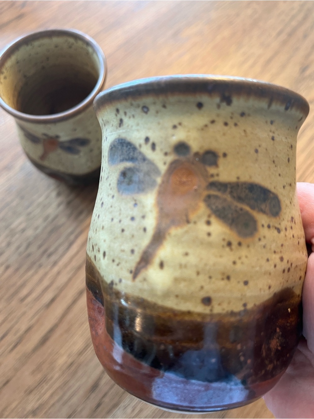 Handcrafted Brown and Cream C Pottery tumblers - Set of 2